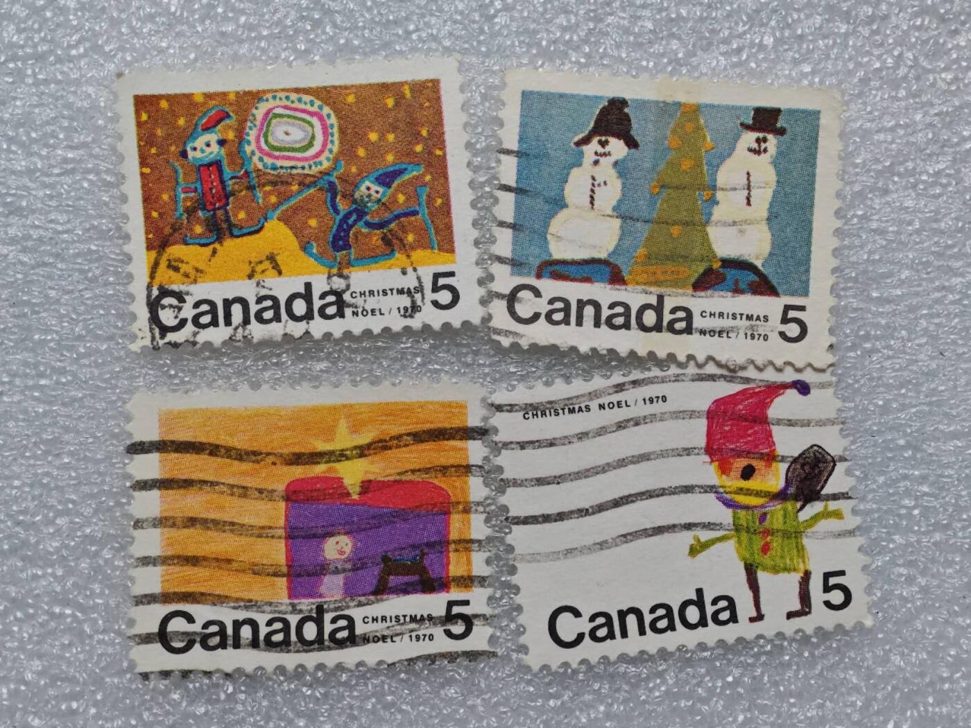  【淘币小摊】限时拍第八百九十一拍  外国老邮票 印花税票 火花纸品场    每周一统一发货 加拿大儿童画邮票4枚