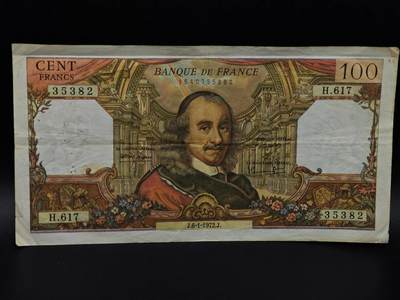  【淘币小摊】限时拍第八百九十拍   纸币场    每周一统一发货 - 法国1972年100法郎纸币【有折针眼】
