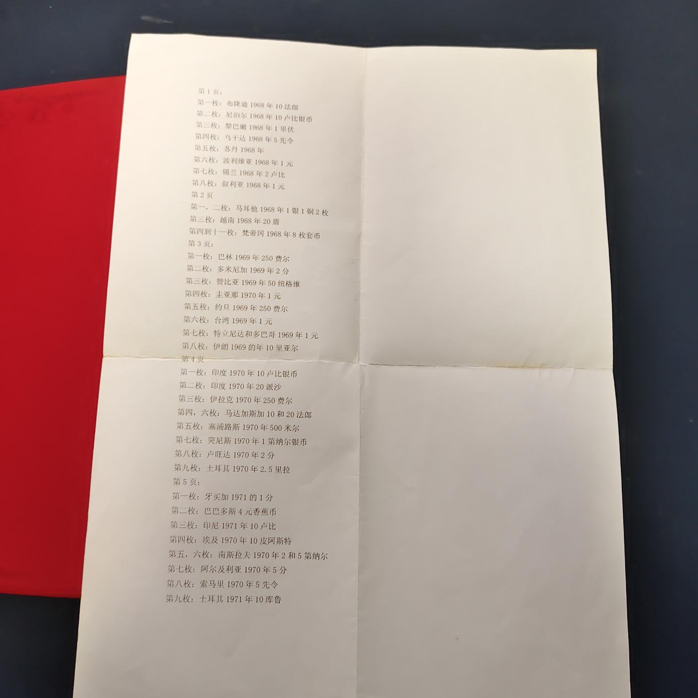 【全场包邮】纯粹捡漏拍519场 【收藏工具】世界各国FAO纪念币收藏册-红本5页全（带自行打印中文说明）