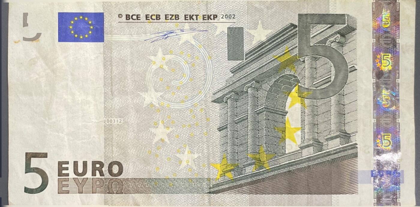 回流0405 2002年版5欧元纸币（欧洲中央银行发行，首版古典建筑系列）¥37.3