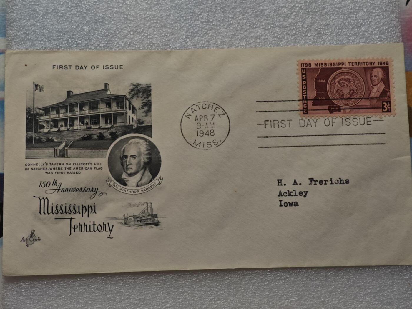  【淘币小摊】限时拍第八百九十一拍  外国老邮票 印花税票 火花纸品场    每周一统一发货 美国1948年密西西比加入联邦150周年纪念封