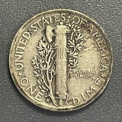 回流0405 - 美国1944年S版墨丘利（小飞人）10美分银币 银价2.5*0.9*18=41