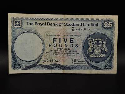  【淘币小摊】限时拍第八百九十拍   纸币场    每周一统一发货 - 英国苏格兰皇家银行5镑纸币【有折】