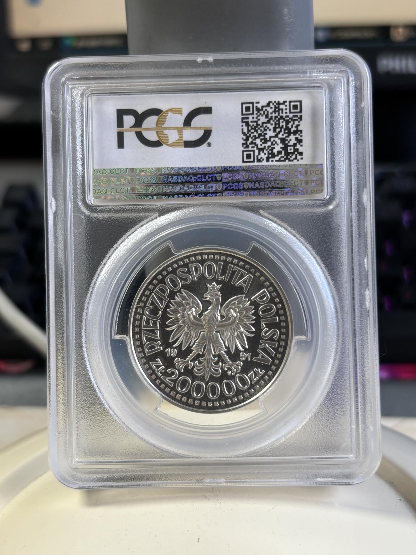 第197期拍卖 波兰1991年教皇和圣母圣子纪念银样币PCGS-SP69，999银，发行6000枚