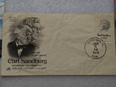  【淘币小摊】限时拍第八百九十一拍  外国老邮票 印花税票 火花纸品场    每周一统一发货 - 美国1978年卡尔·桑德堡诞辰百年芝加哥首日封