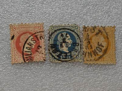  【淘币小摊】限时拍第八百九十一拍  外国老邮票 印花税票 火花纸品场    每周一统一发货 - 奥地利1867年国王约瑟夫一世邮票3枚