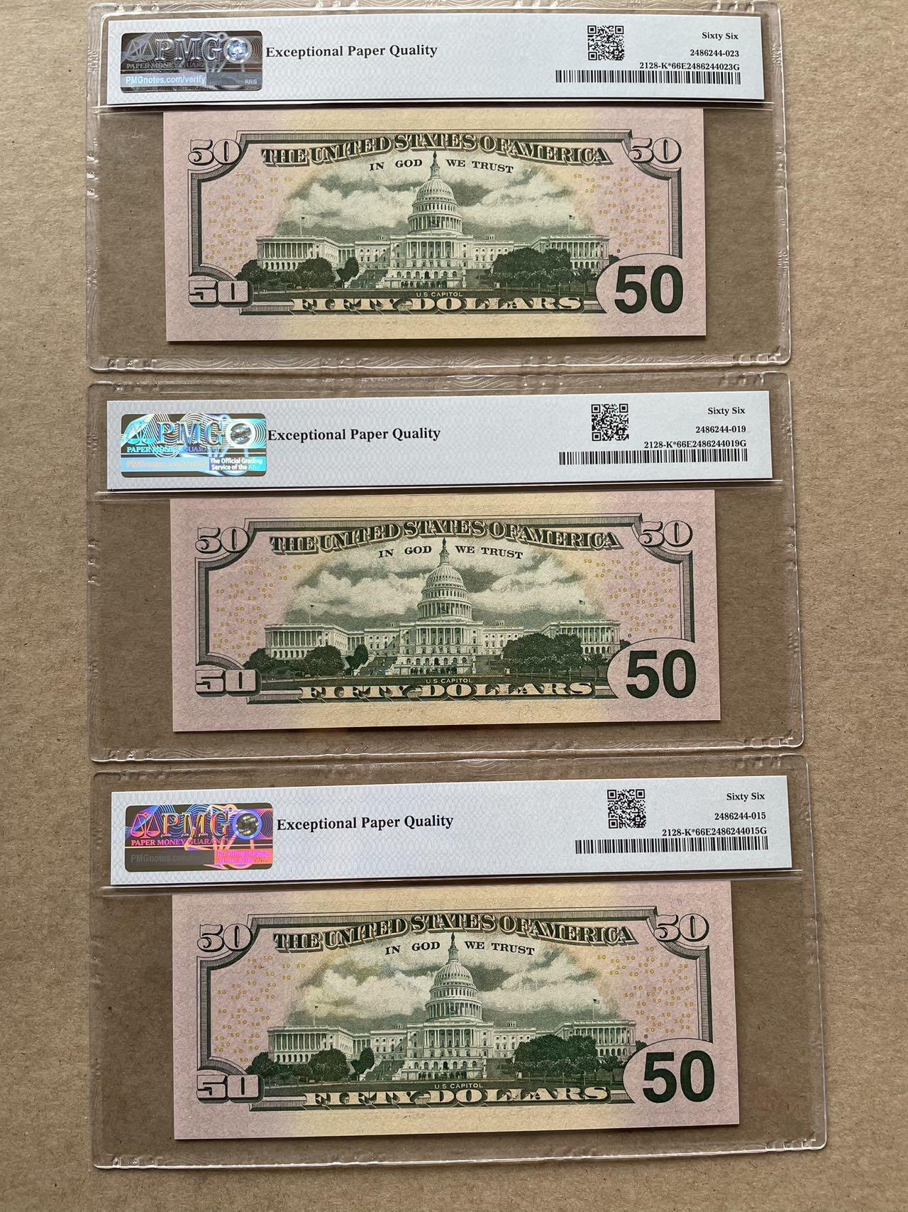 美国2004年50元补号 达拉斯联储发行 首发年份补号 PMG66EPQ