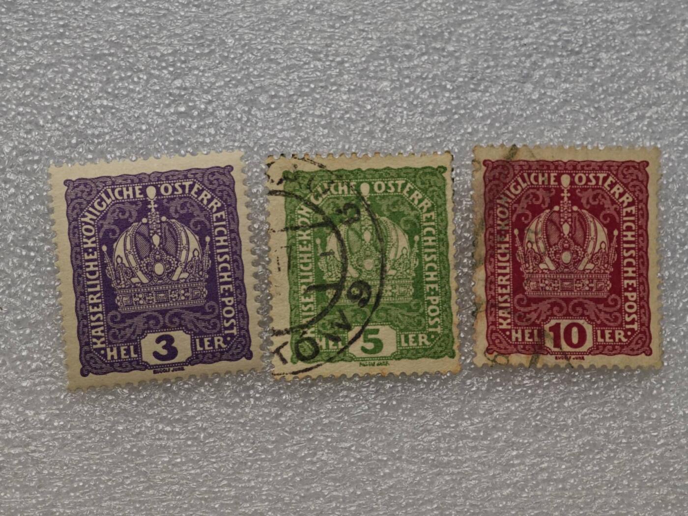  【淘币小摊】限时拍第八百九十一拍  外国老邮票 印花税票 火花纸品场    每周一统一发货 奥地利1916年皇冠邮票3枚