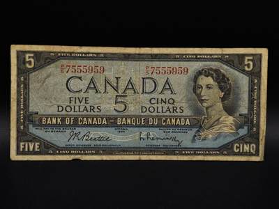  【淘币小摊】限时拍第八百九十拍   纸币场    每周一统一发货 - 加拿大1954年5元纸币【有折】