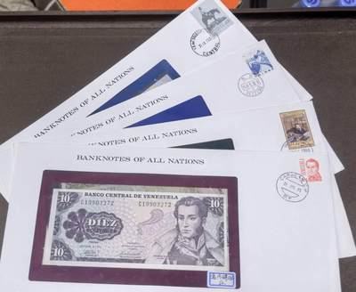 北京马甸外国币专卖第150期，外国纸币专场，陆续上拍，欢迎关注 - 美国福兰克林造币厂邮币封：乌拉圭，中国，马尔代夫，委内瑞拉