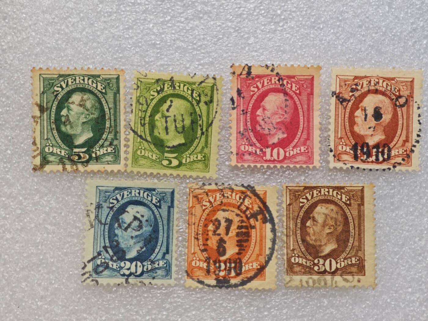  【淘币小摊】限时拍第八百九十一拍  外国老邮票 印花税票 火花纸品场    每周一统一发货 瑞典1891年奥斯卡二世邮票7枚