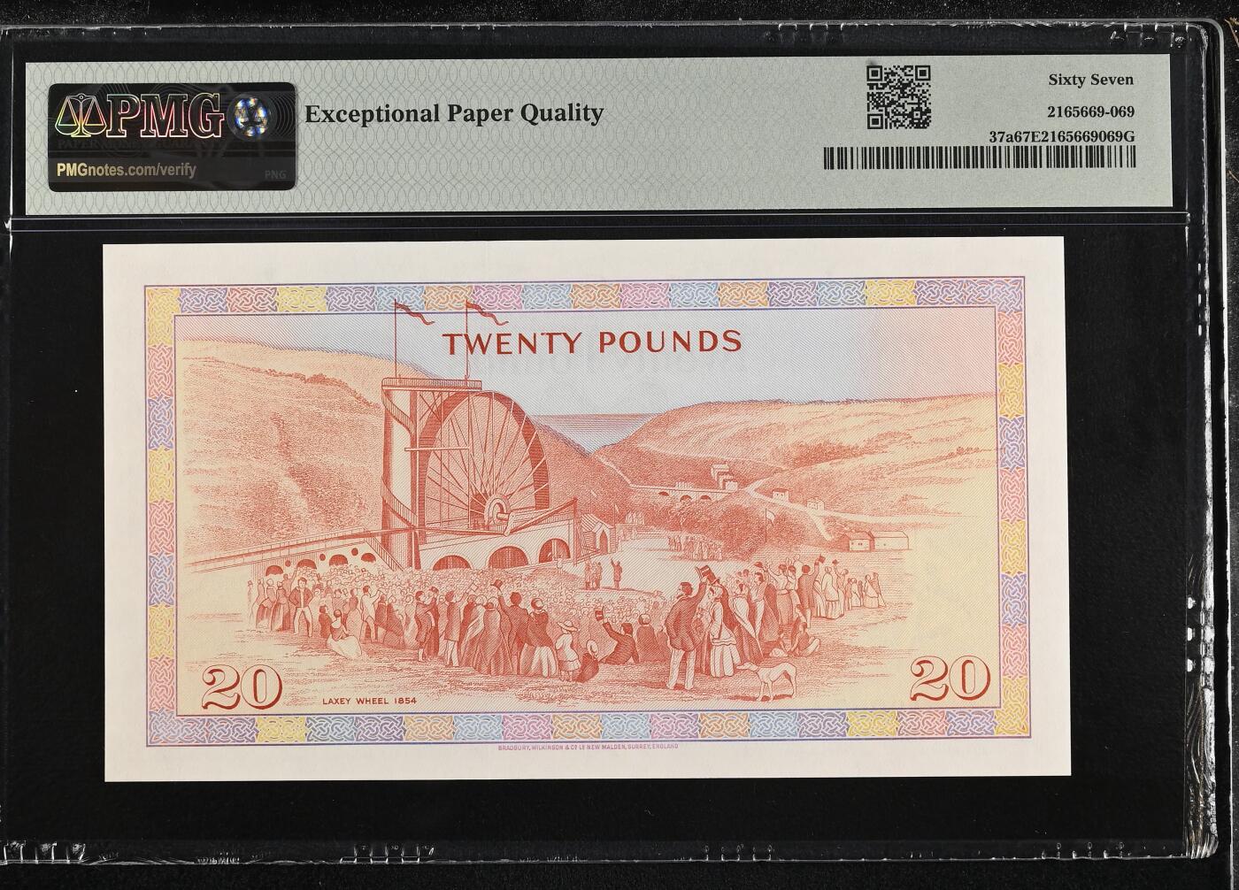 《外钞收藏家》第六百二十四期（精品场）（长期征集拍品、欢迎藏友们联系合作） 【冠军分】流通实钞评级总数50张！PMG67 BWC经典 马恩岛20镑 1979年版 流通版 （该版本稀有度高于同设计的纪念钞 冠军分 非常难得）海外收藏大热门品种