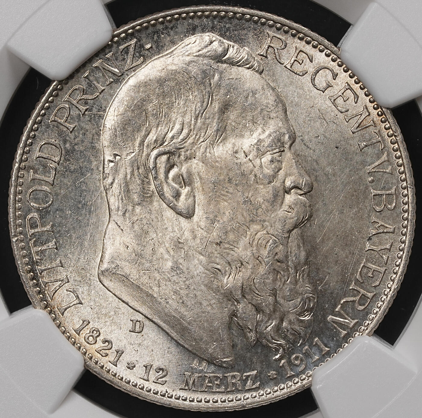 修遠堂世界钱币第110期 NGC MS64 1911年巴伐利亚摄政王90大寿纪念2马克银币