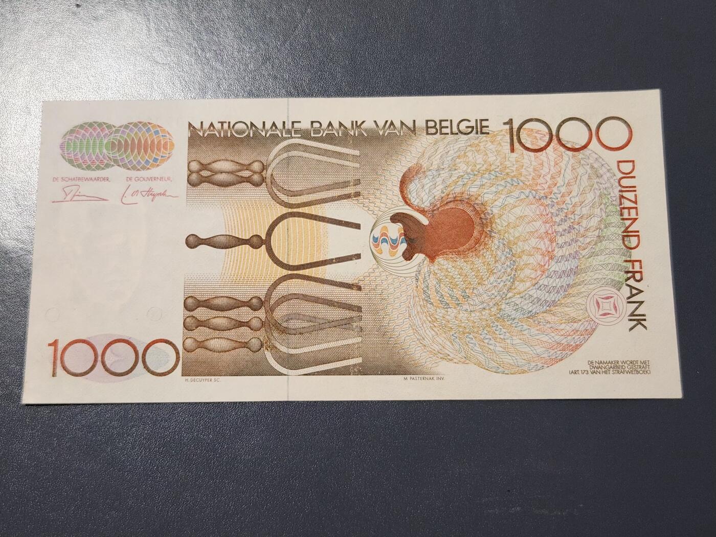 4月6号晚上8点 中外纸币自动截拍第52场 比利时1000极美品