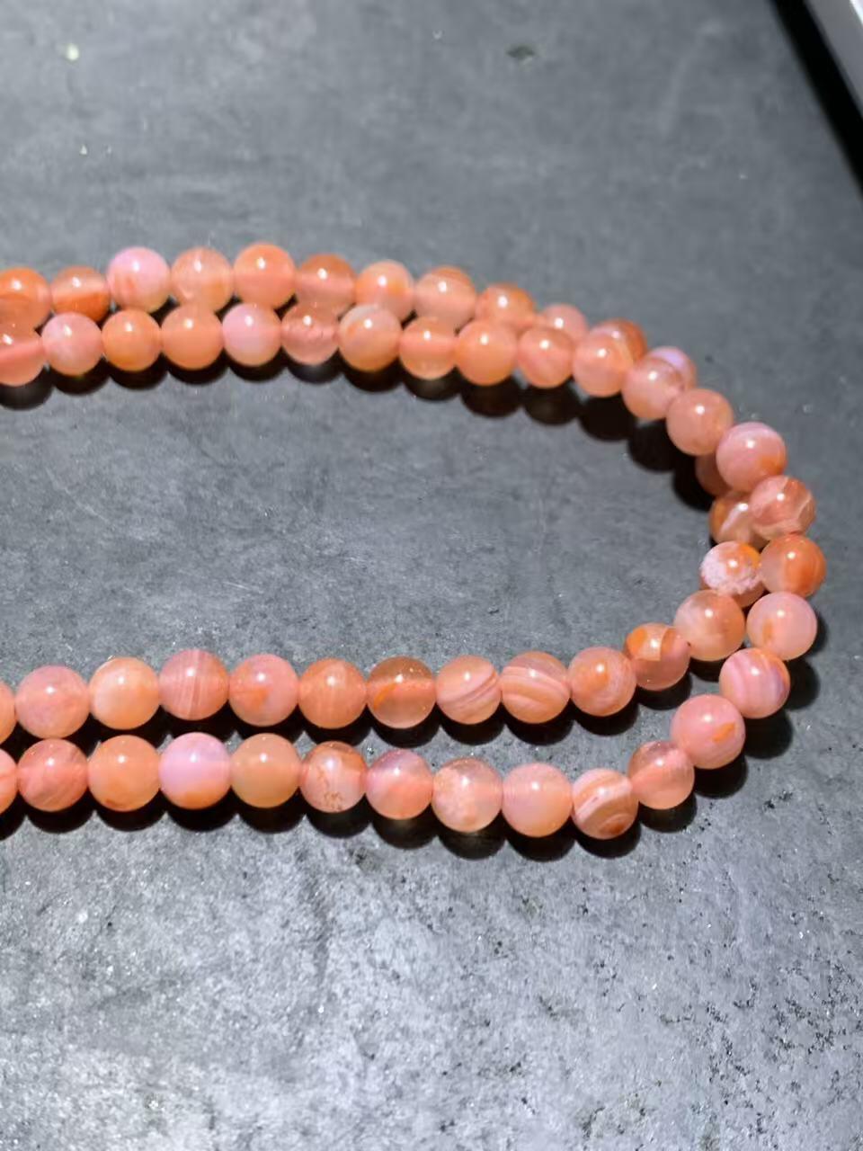 精美冰粉色荔枝冻飘红川料南红玛瑙多圈手串一条