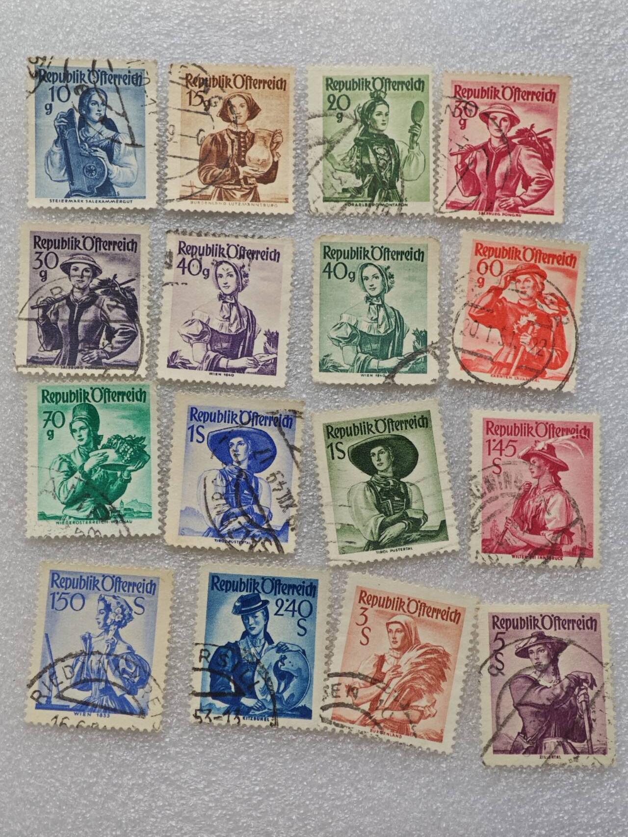  【淘币小摊】限时拍第八百九十一拍  外国老邮票 印花税票 火花纸品场    每周一统一发货 奥地利1948年妇女节邮票16枚