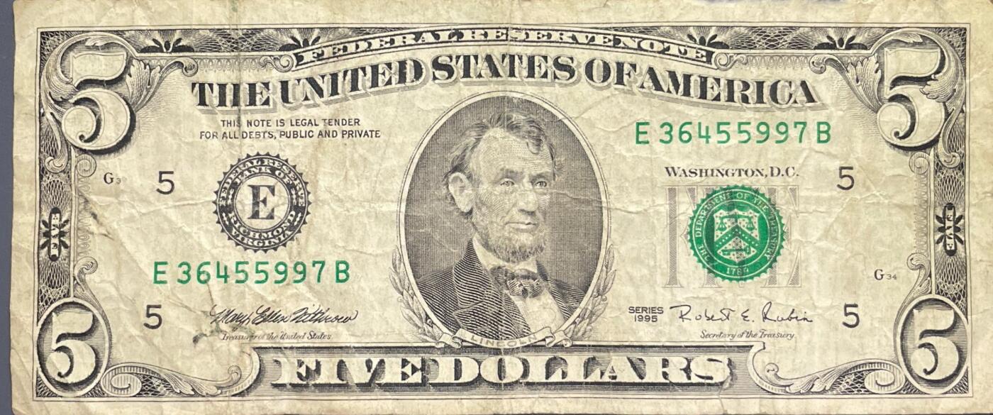 回流0405 1995年版5美元联邦储备券（¥34）