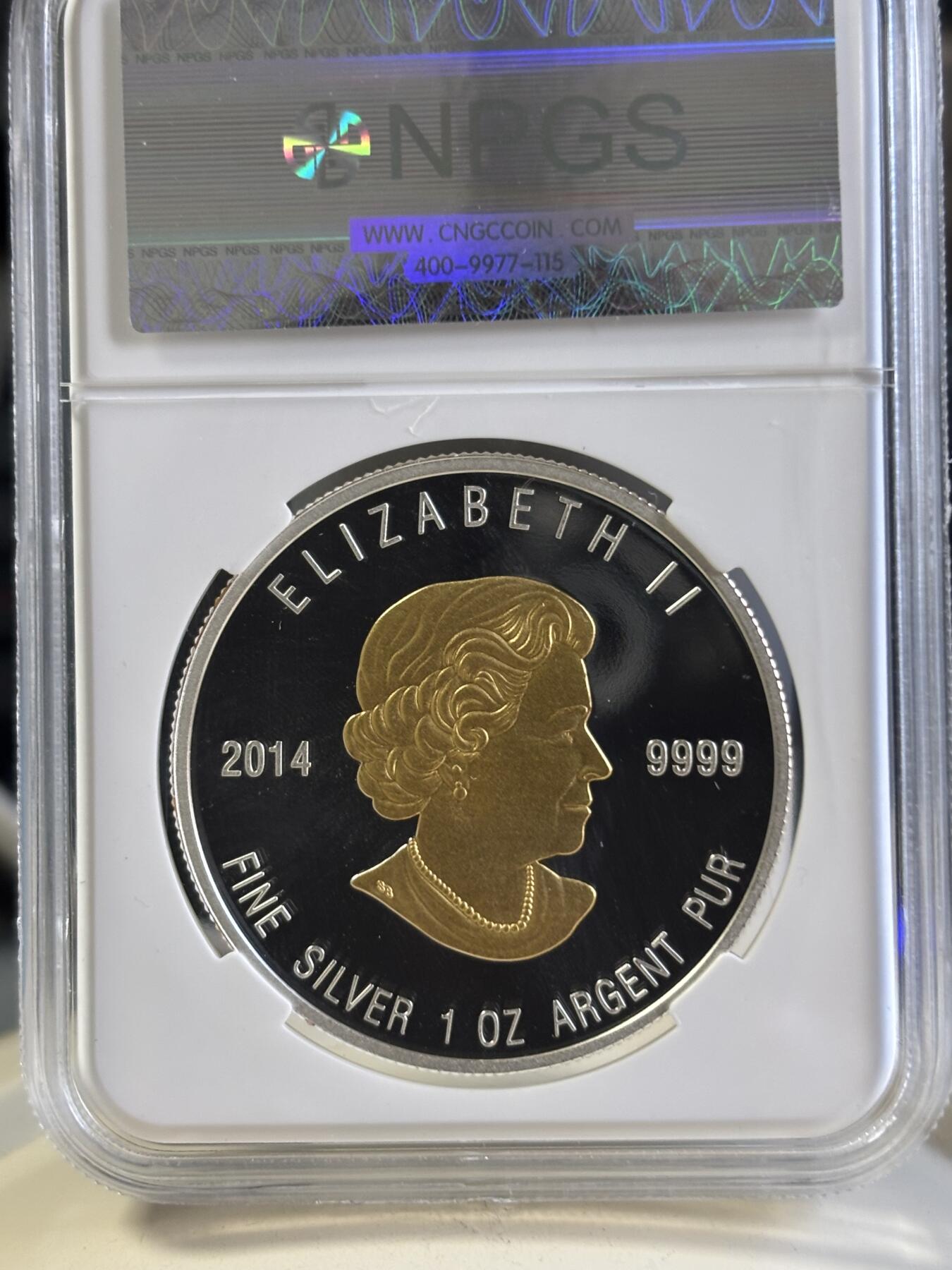 第197期拍卖 加拿大2014年神圣教义勇气的棕熊镀金银币NPGS保真，999银镀金，1盎司，银价584