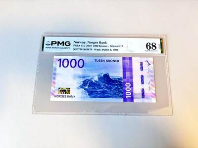 【Blue Auction】世界纸币精拍第805期——18级TOP拍卖/信誉/品质/专业/高效💫 -  挪威 2019年1000克朗 PMG68EPQ 高分