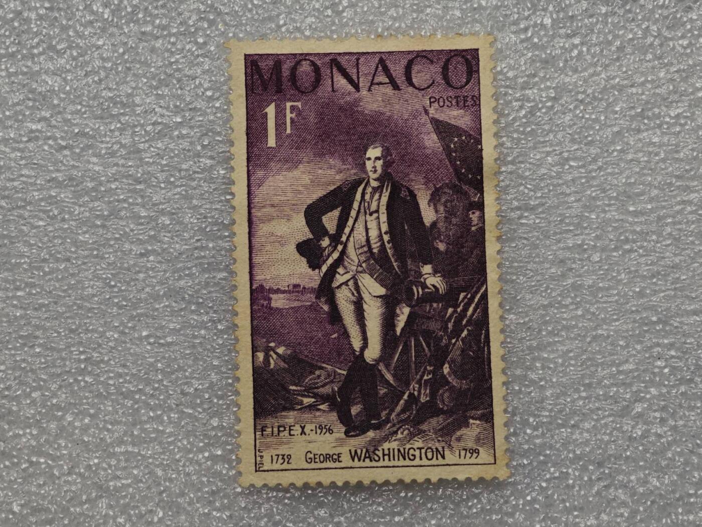  【淘币小摊】限时拍第八百九十一拍  外国老邮票 印花税票 火花纸品场    每周一统一发货 摩纳哥1956年1法郎邮票全新未使用