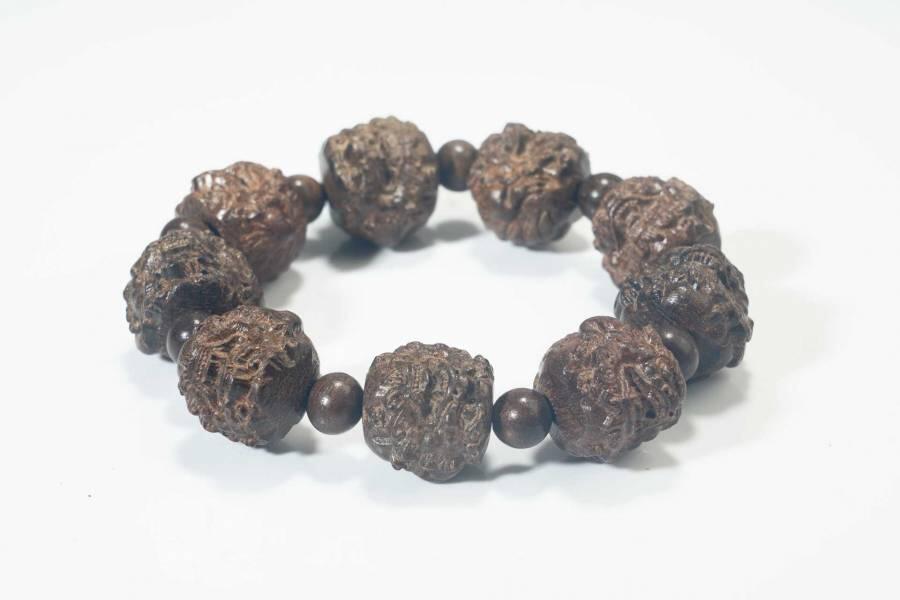 上海都达杂项专场七十二【全场包邮】 天然黑檀木手工精雕招财貔貅手串61-132