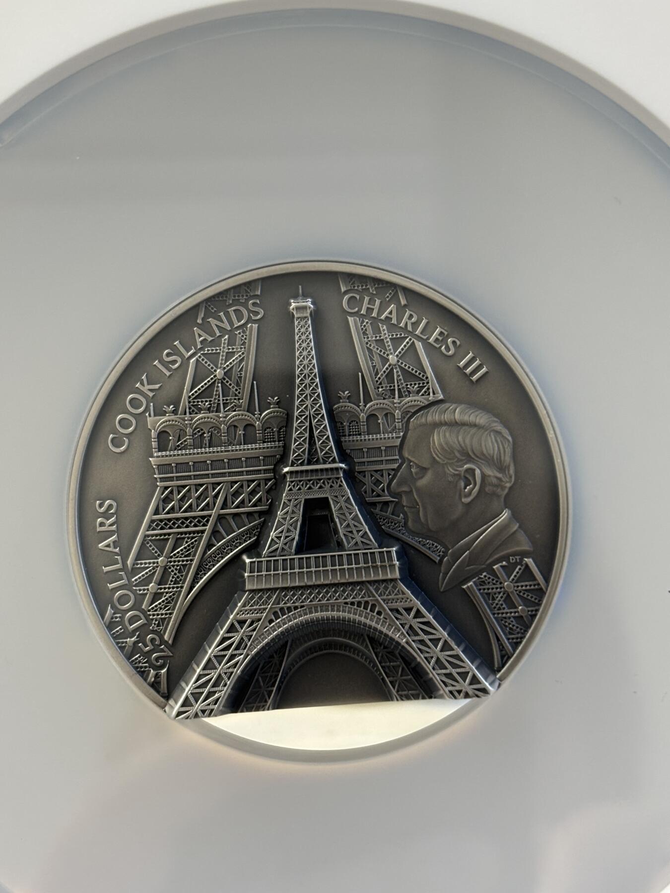 第197期拍卖 库克2024年埃菲尔铁塔5盎司纪念银币NGC-MS70首无盒无证书，999银，发行889枚