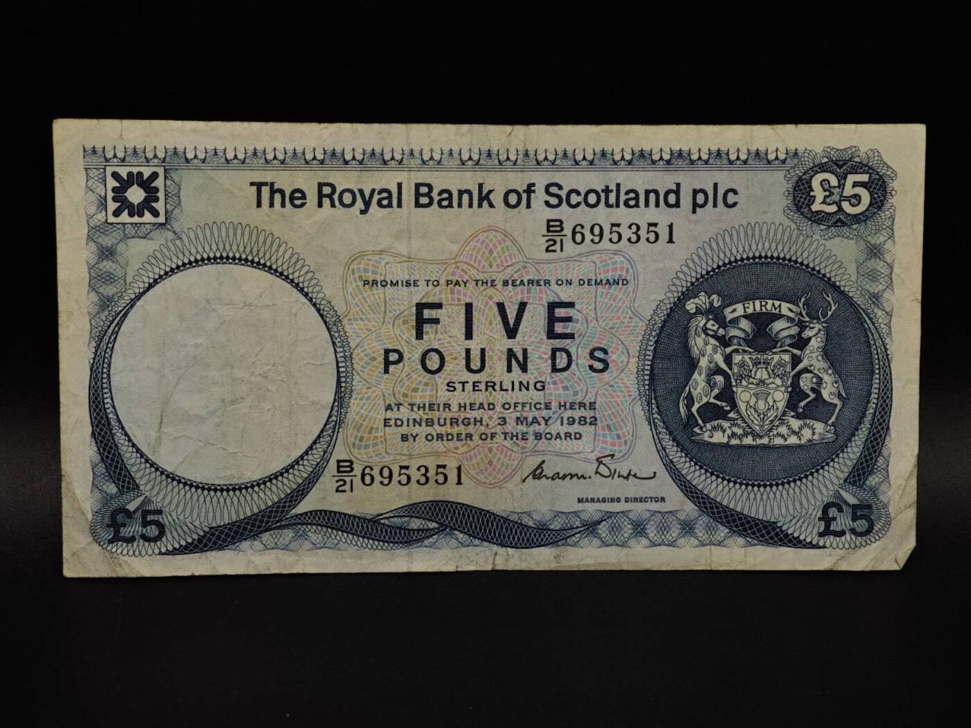  【淘币小摊】限时拍第八百九十拍   纸币场    每周一统一发货 英国苏格兰皇家银行5镑纸币【有折】