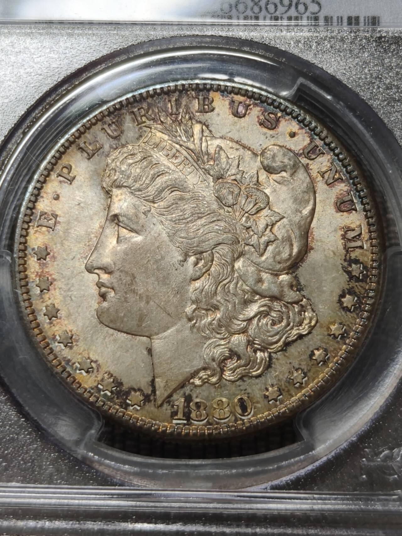 PCGS老盒MS64美国1880年S版摩根银元银币