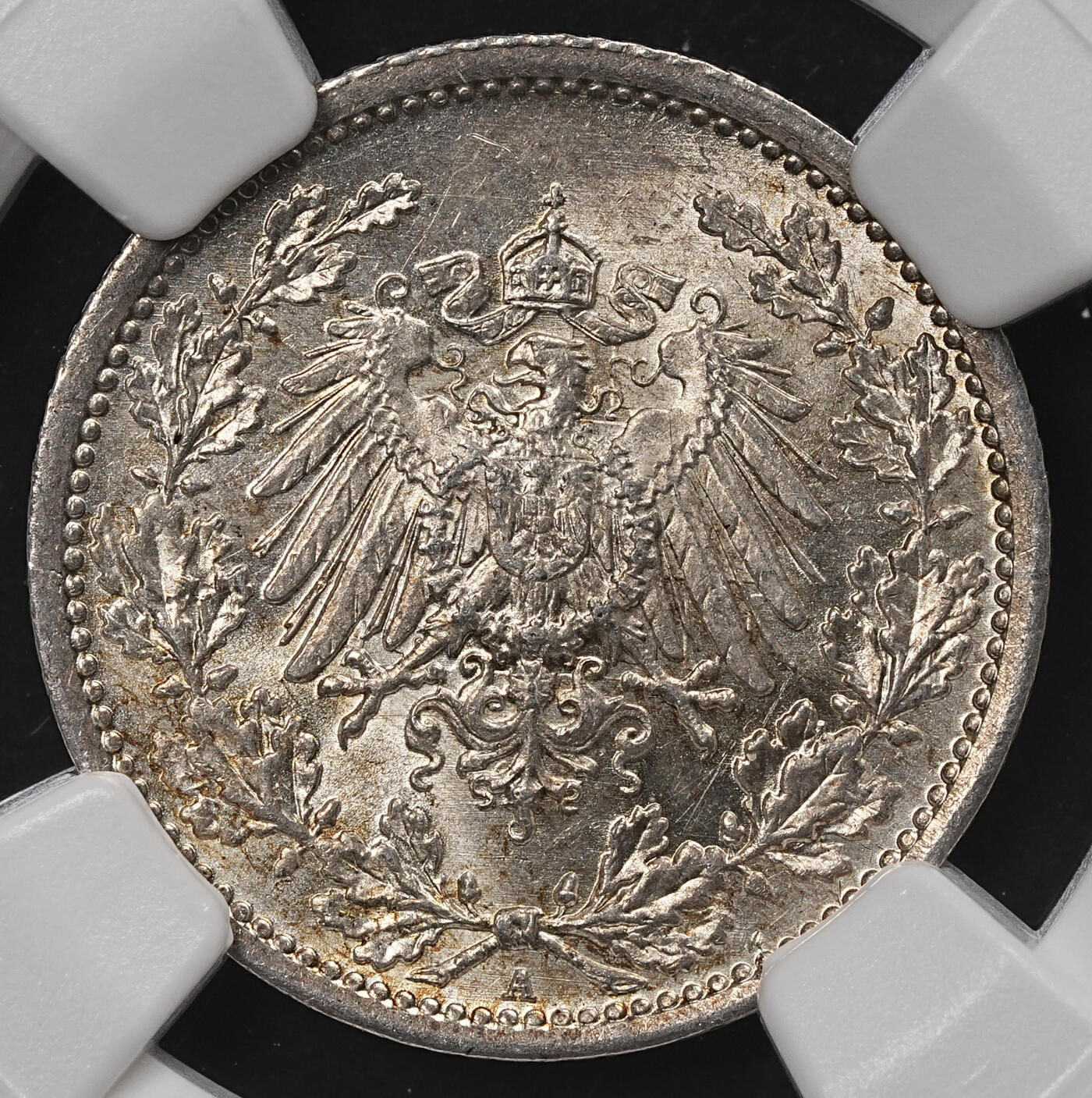 修遠堂世界钱币第110期 NGC MS65 1916年德国1/2马克银币 A厂铭