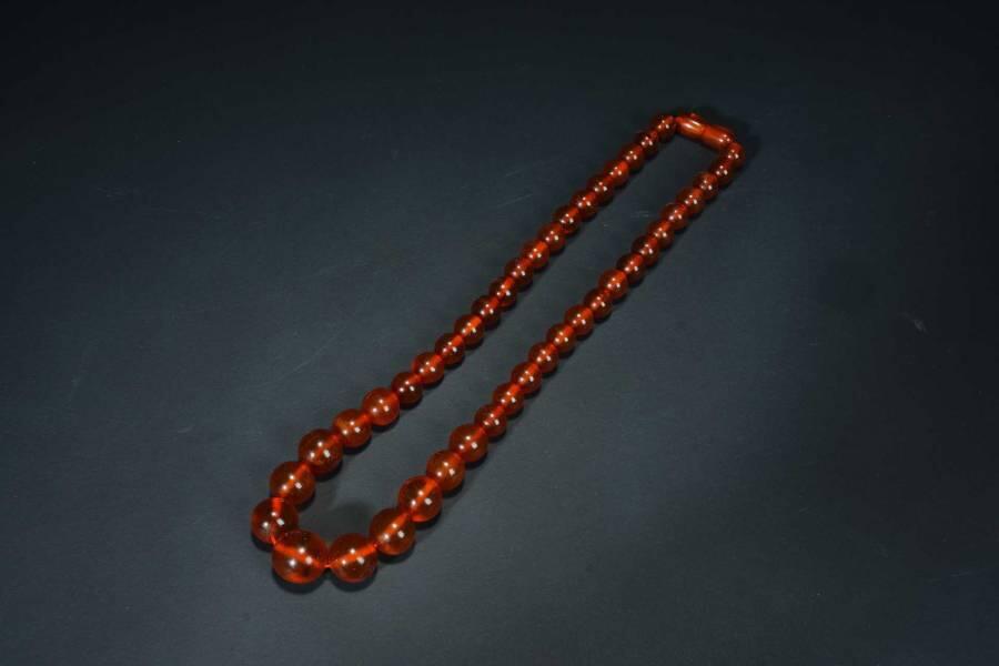 上海都达杂项专场七十二【全场包邮】 清代 琥珀塔珠项链61-326