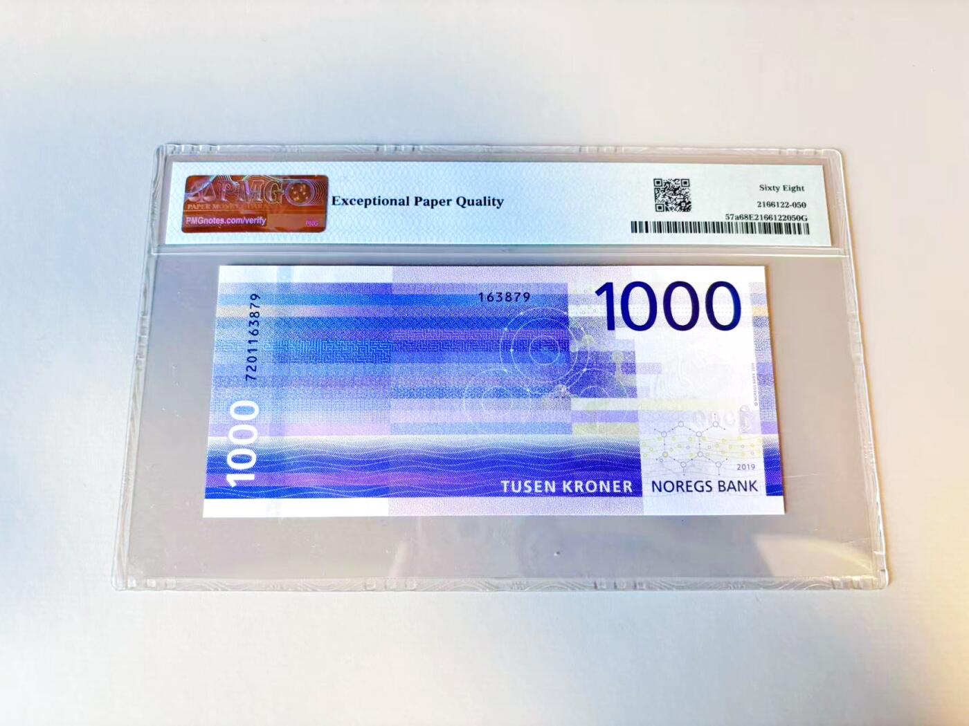 【Blue Auction】世界纸币精拍第805期——18级TOP拍卖/信誉/品质/专业/高效💫  挪威 2019年1000克朗 PMG68EPQ 高分