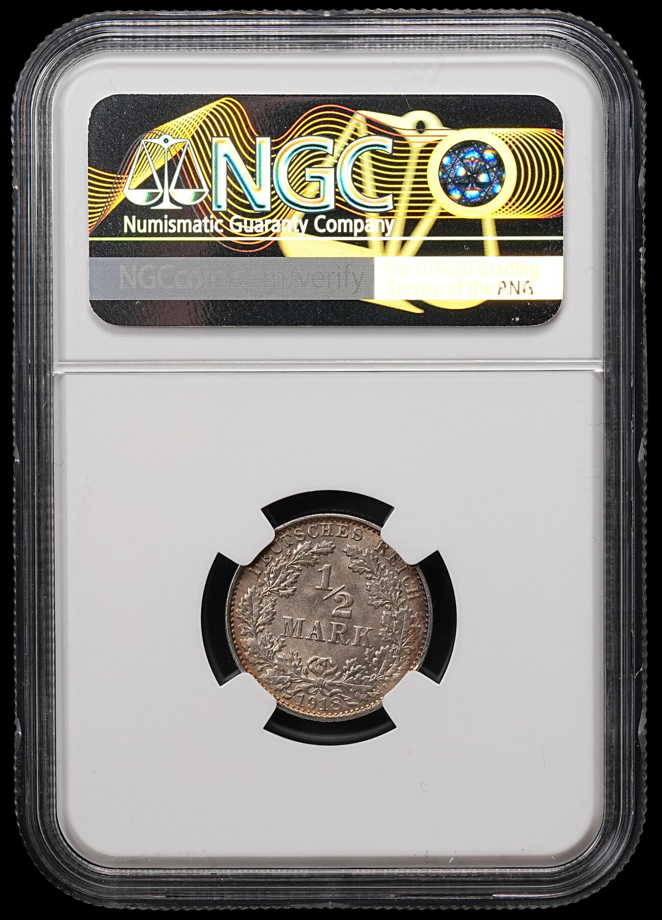 修遠堂世界钱币第110期 NGC MS67  1918年德国1/2马克银币 E厂铭