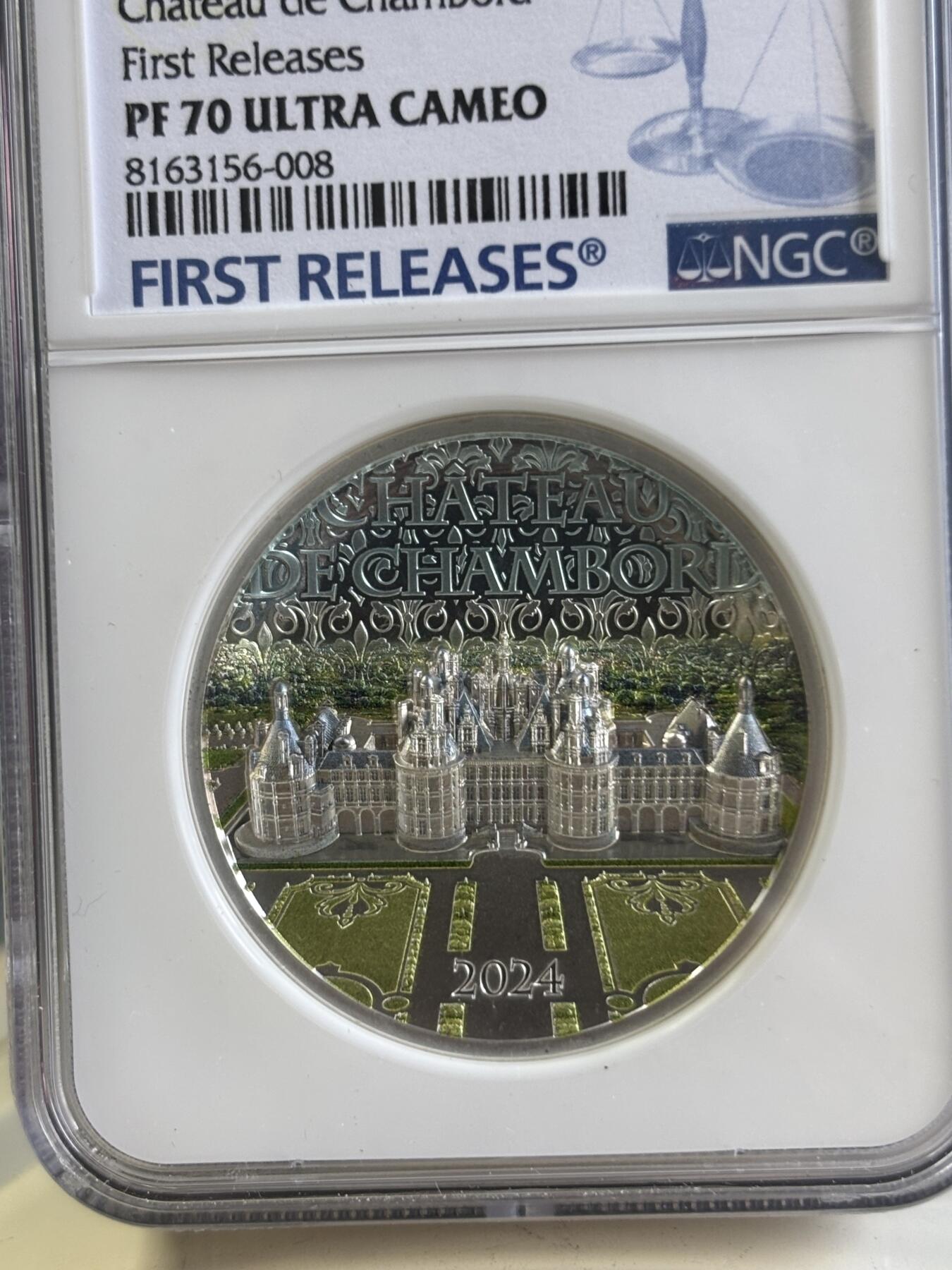 第197期拍卖 库克2024年法国香宾城堡2盎司高浮雕彩银币NGC-PF70首期无盒无证书，9999银，发行1000枚