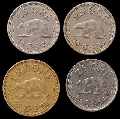 修遠堂世界钱币第110期 - 格陵兰钱币4枚，一枚边有磕