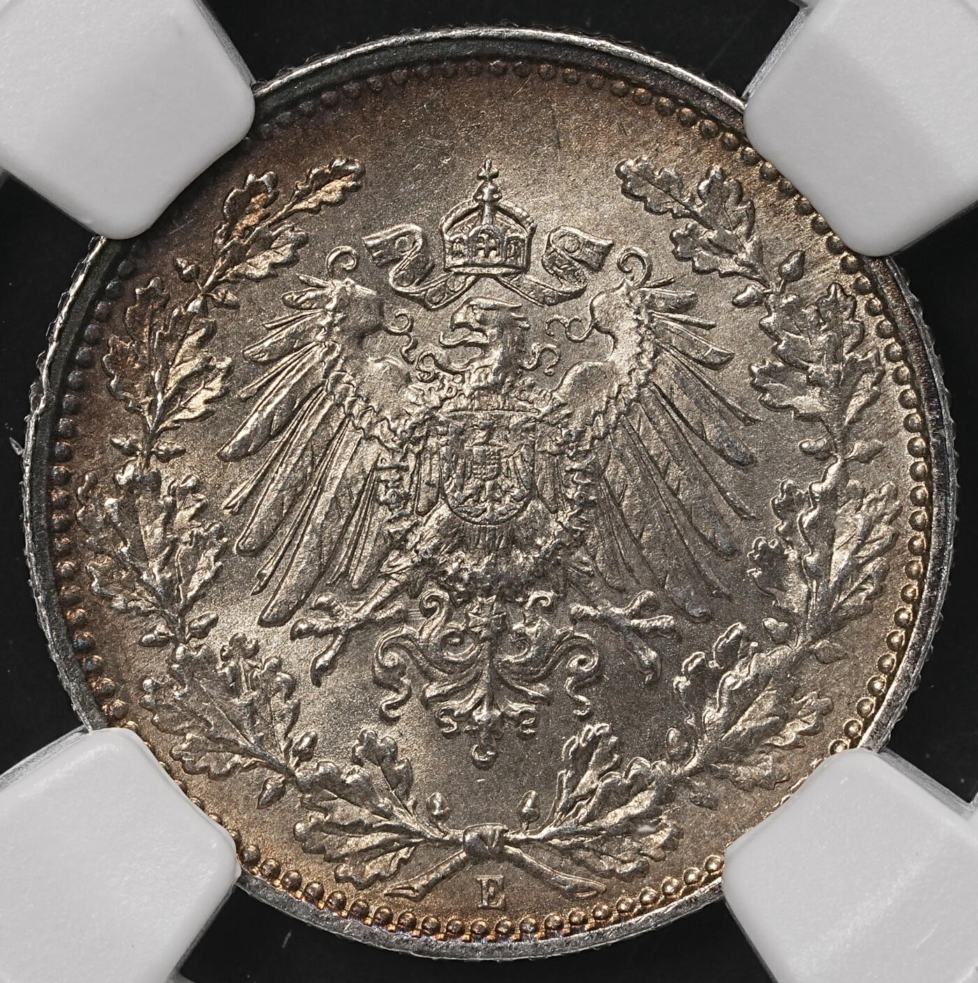 修遠堂世界钱币第110期 NGC MS67  1918年德国1/2马克银币 E厂铭