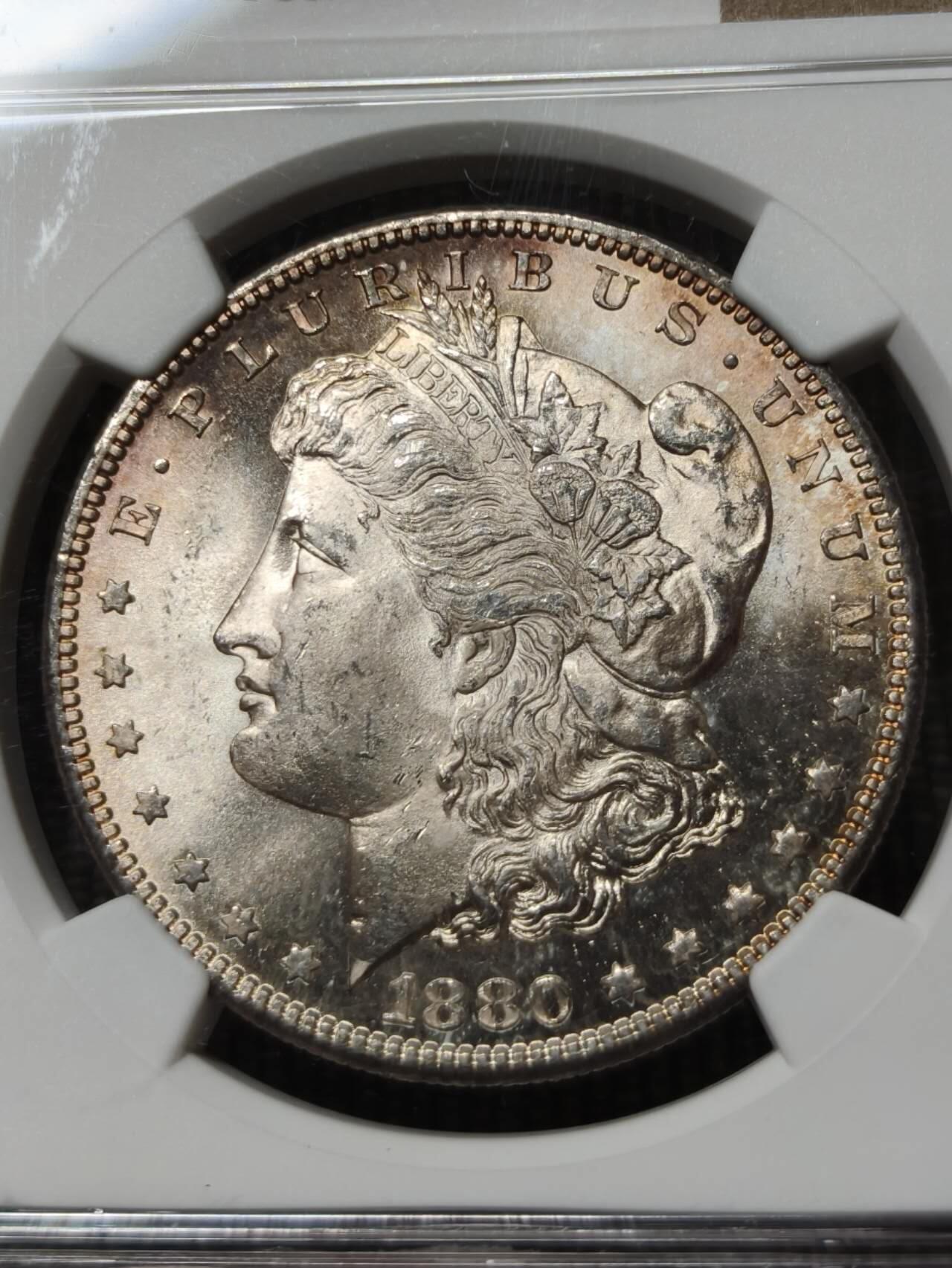 NGC评级MS64银霜1880年美国S版摩根银元