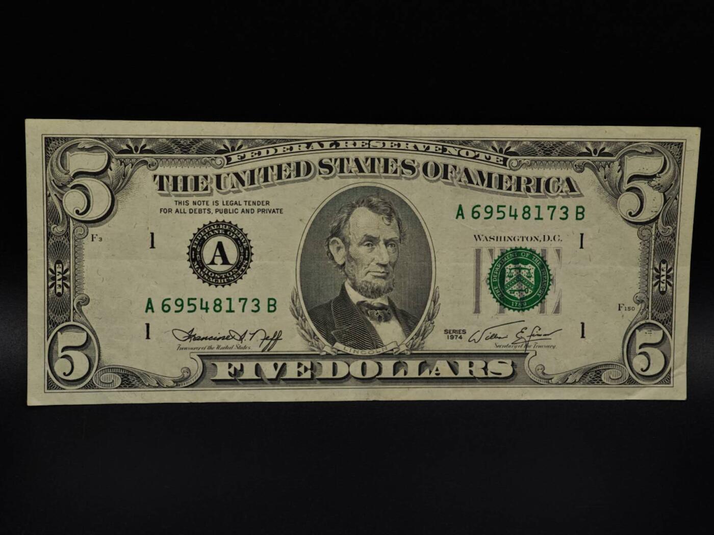  【淘币小摊】限时拍第八百九十拍   纸币场    每周一统一发货 美国5美元纸币【有折】