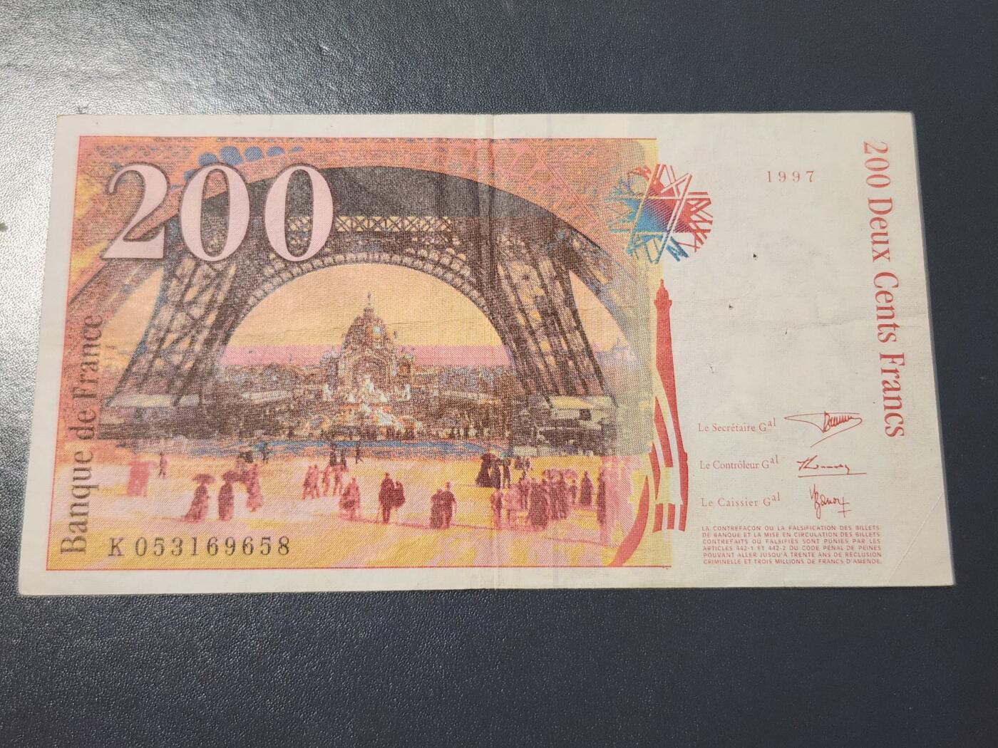 4月6号晚上8点 中外纸币自动截拍第52场 200法郎原票美品针眼