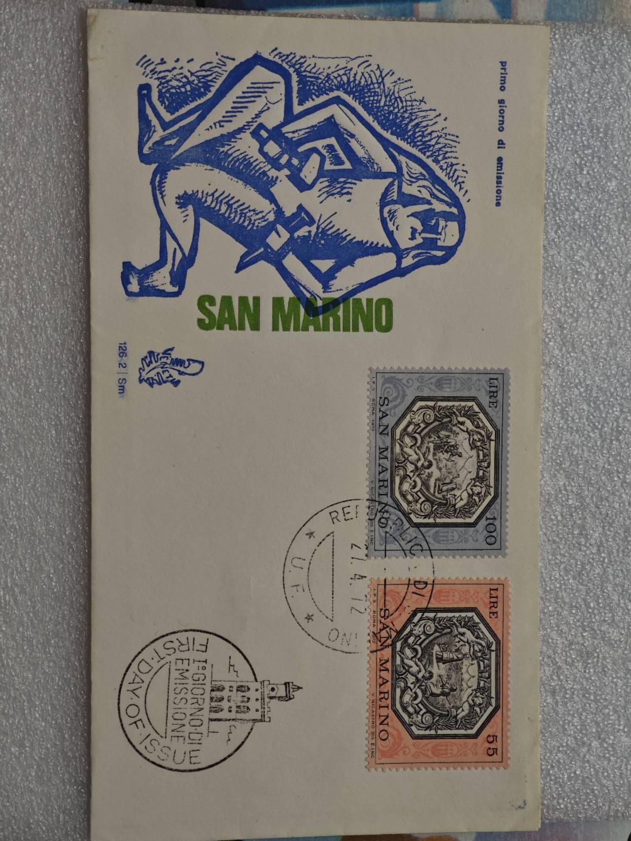  【淘币小摊】限时拍第八百九十一拍  外国老邮票 印花税票 火花纸品场    每周一统一发货 圣马力诺1972年纪念封