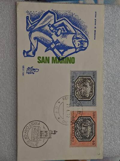  【淘币小摊】限时拍第八百九十一拍  外国老邮票 印花税票 火花纸品场    每周一统一发货 - 圣马力诺1972年纪念封