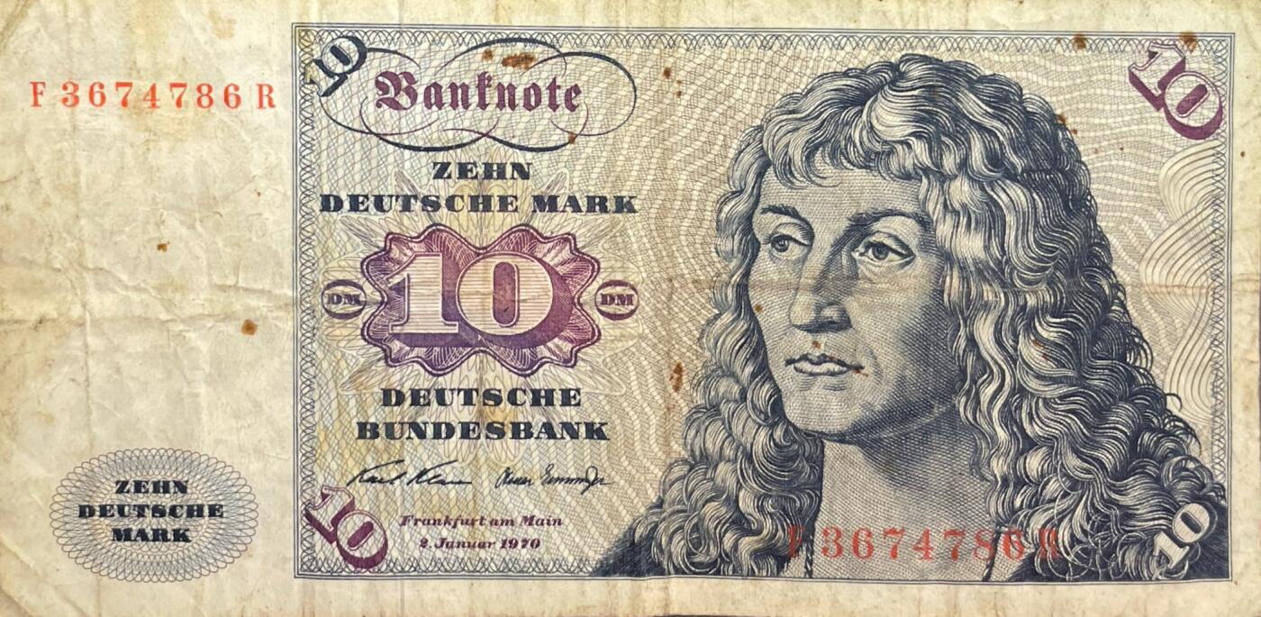 回流0405 联邦德国（西德）1970年版10马克纸币 天文学家/数学家丹尼尔·加布里埃尔·费尔霍夫