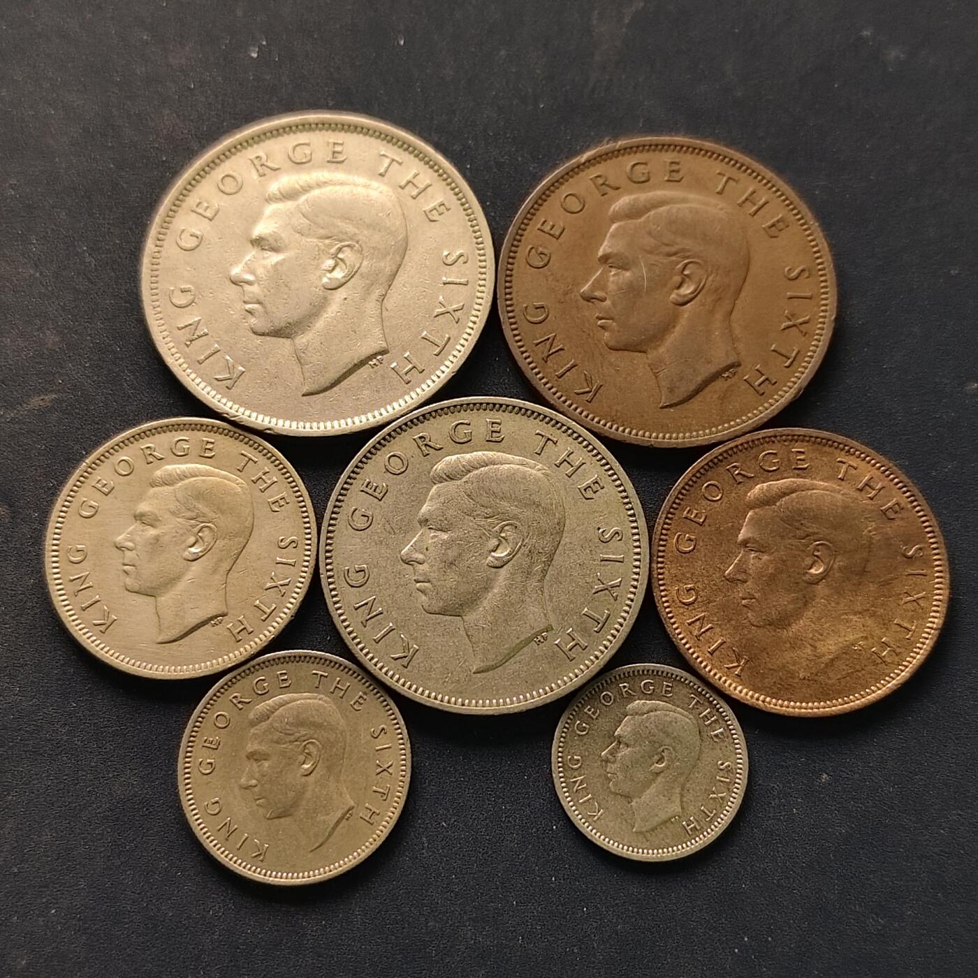 【全场包邮】纯粹捡漏拍518场 新西兰1948-1952年乔治六世7枚套币