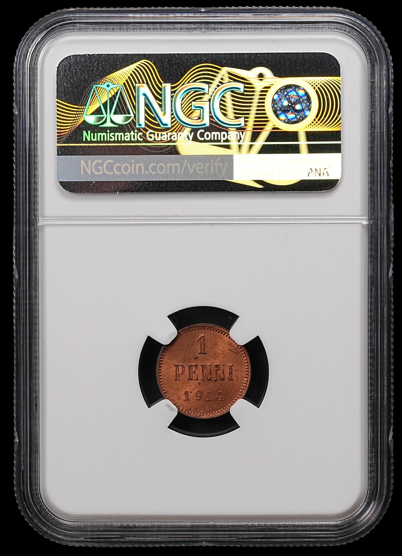 修遠堂世界钱币第110期 NGC MS65RB 1914年芬兰1盆尼