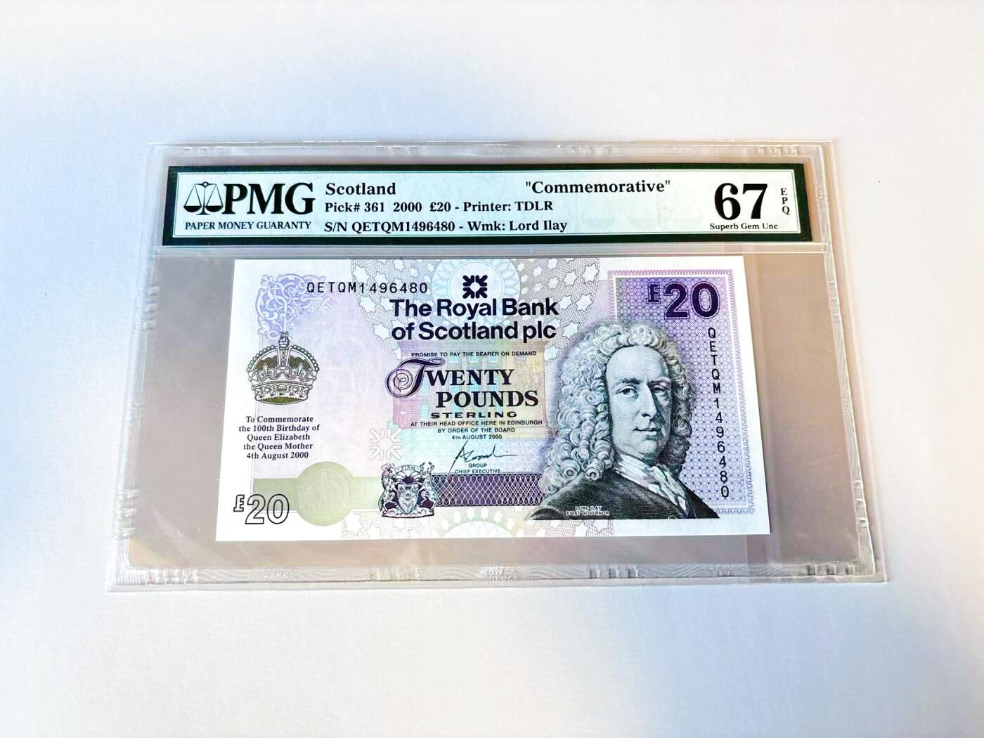 【Blue Auction】世界纸币精拍第805期——18级TOP拍卖/信誉/品质/专业/高效💫 苏格兰 2000年20镑 PMG67EPQ 高分 纪念钞