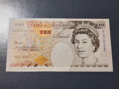 4月6号晚上8点 中外纸币自动截拍第52场 - 全新UNC 英国纸币10镑 E序列初版 狄更斯    M.Lowther签名 1999
