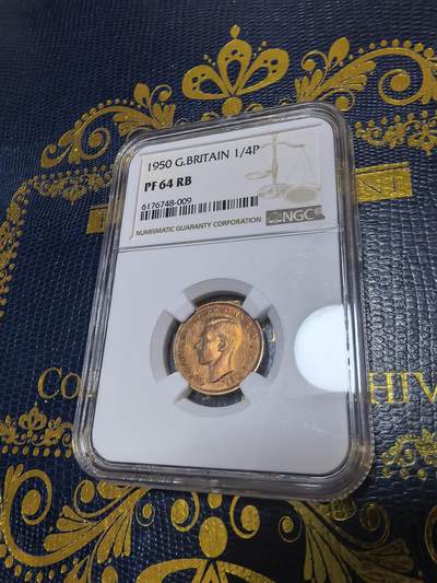 长老汇马年精选第十五场拍卖 - 1950英国乔治六世1/4便士精制铜币，NGC PF64RB