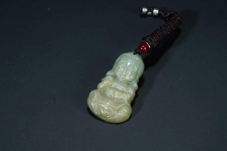 上海都达杂项专场六十六【全场包邮】 天然和田玉精雕《宝宝佛》挂件 附鉴定证书66-139