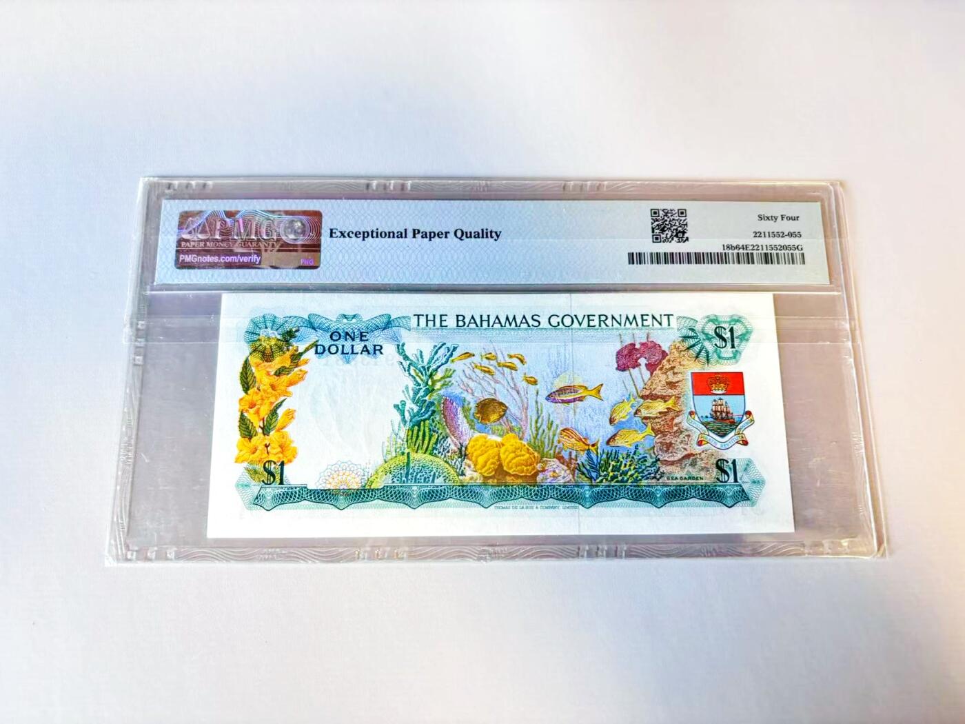 【Blue Auction】世界纸币精拍第805期——18级TOP拍卖/信誉/品质/专业/高效💫 【首年】巴哈马 1965年1元 PMG64EPQ 彩背 女王