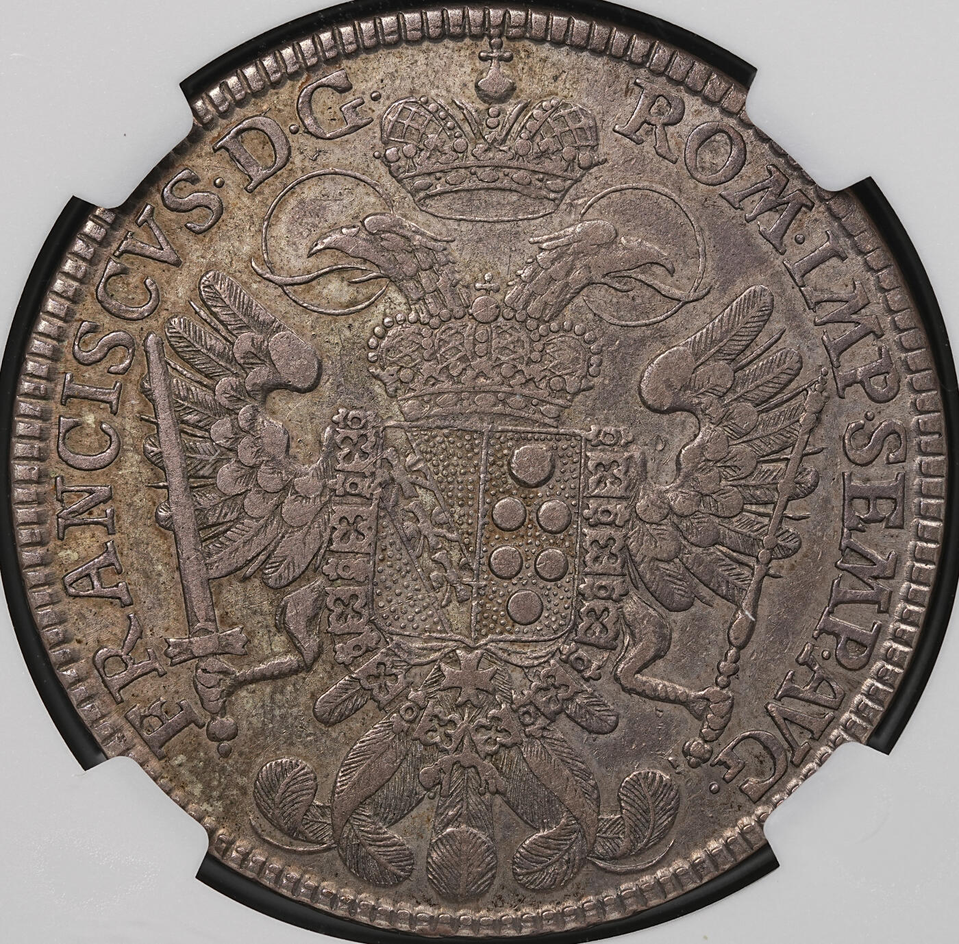 修遠堂世界钱币第110期 NGC VF20 1765年神圣罗马帝国纽伦堡自由帝国市1泰勒大银币，经典和平女神手持橄榄枝图案