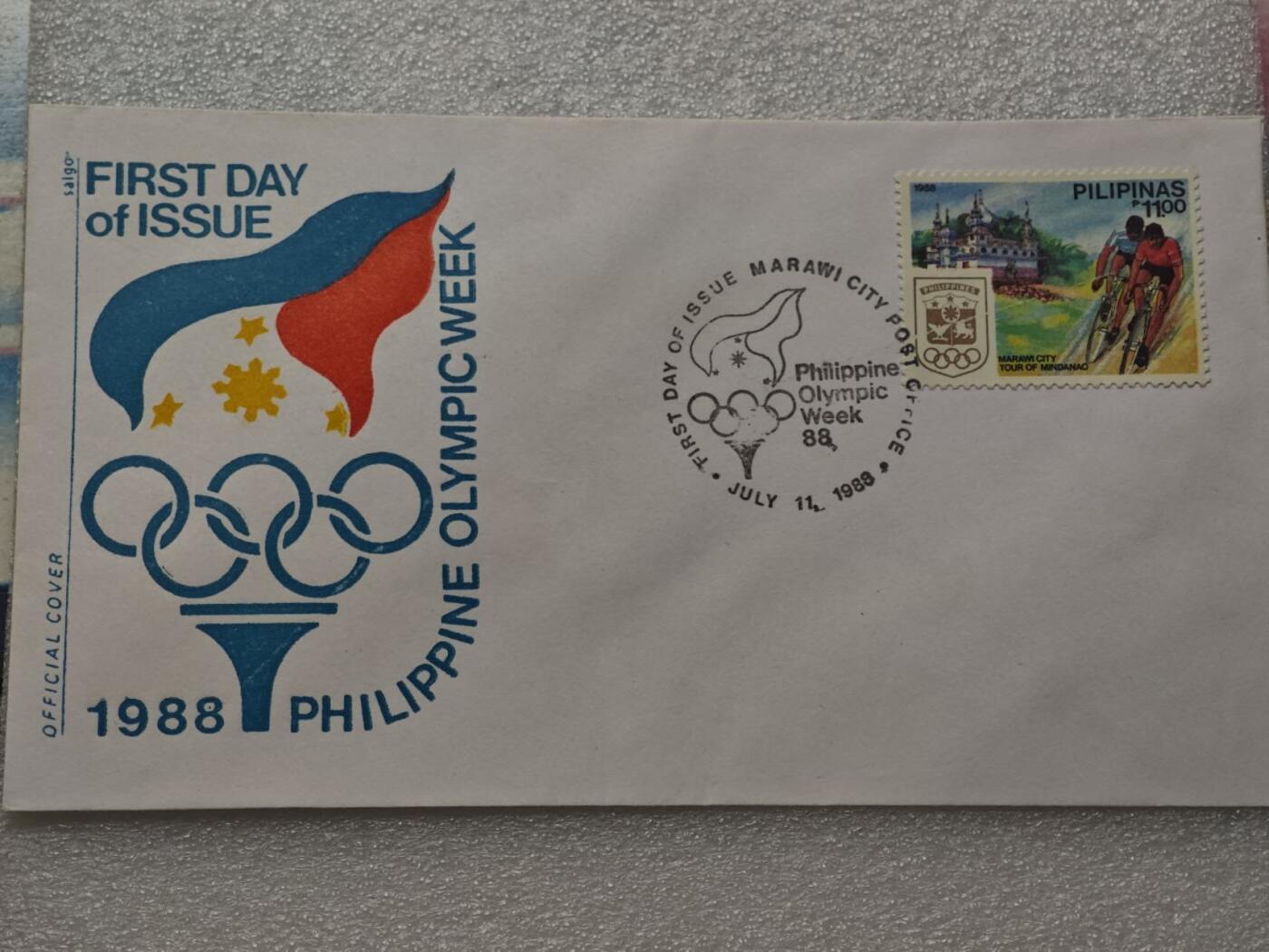  【淘币小摊】限时拍第八百九十一拍  外国老邮票 印花税票 火花纸品场    每周一统一发货 菲律宾1988年奥运活动周纪念封